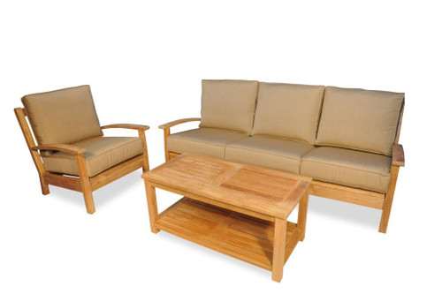 Regal Teak Deep Seating Lounge Set with Sofa - Heather Beige Cushions