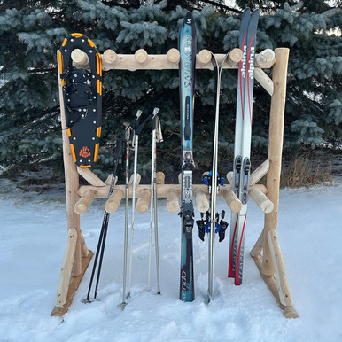 Rustic White Cedar Free Standing Log Ski/Snowboard Rack