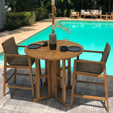 Round Bar Height Drop Leaf Dining Table Set for 2