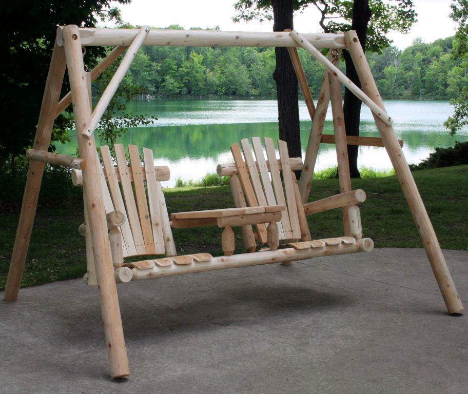 Rustic White Cedar Log Tete A Tete Swing Set