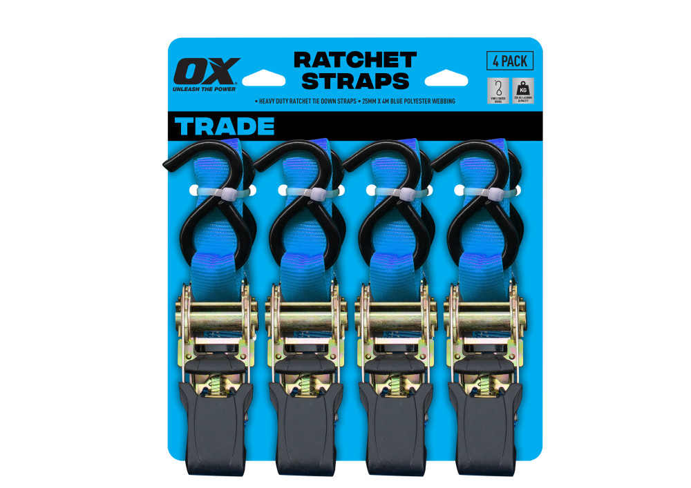 OX TOOLS Trade Ratchet Tie Downs 25mm Wide 250kgLC OXT201504 Tool