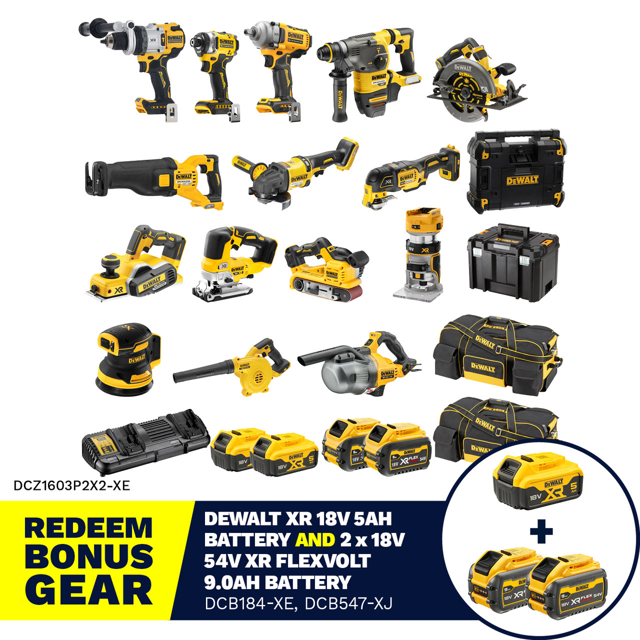 Dewalt 18V/54V XR 16 Piece Kit – 5.0Ah/9.0Ah​ - DCZ1603P2X2-XE