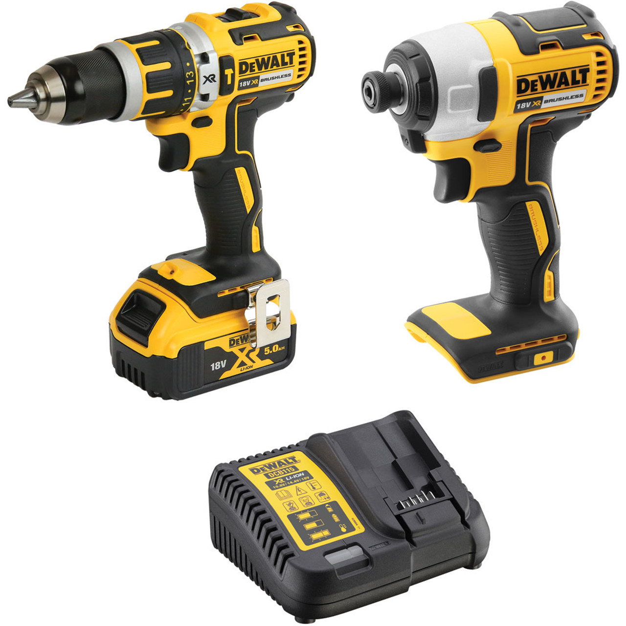 Dewalt 18V XR Li Ion BRUSHLESS 2 Piece Combo Kit 5Ah 1 x Battery