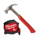 Milwaukee 20oz Curved Claw Hammer + 8m Wideblade Combo - 48229080W