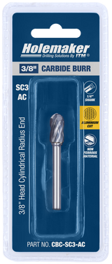 ITM Holemaker Carbide Burr Cylindrical Radius End 3/8" X 3/4" Head 1/4" Shank AC - CBC-SC3-AC