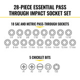 Klein Tools KNECT™ Complete Pass Through Impact Socket Set SAE & Metric 28 Piece - A-65400KNECT