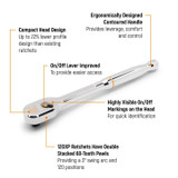 GEARWRENCH Full Polish Chrome Stubby Flex Head Teardrop Ratchet 3/8" Drive 120XP™ 4-3/4" - 81212XP