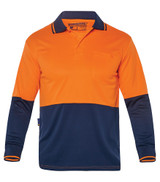 Order In - Workhorse MSH102 Men's Two-Tone High Visibility Long Sleeve Polo - Polyester - Orange/Navy
