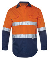 Order In - Workhorse MSH177 Mens Two-Tone High Visibility Long Sleeve Vented Shirt With Gusset Cuff - Cotton - Orange/Navy