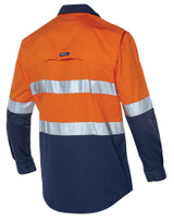 Order In - Workhorse MSH177 Mens Two-Tone High Visibility Long Sleeve Vented Shirt With Gusset Cuff - Cotton - Orange/Navy
