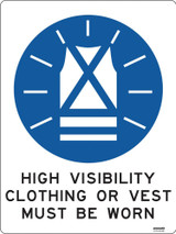 Order In - PROSAFE Construction Sign - Mandatory - Safety Vest Must Be Worn - Polypropylene - 600mm x 450mm