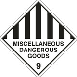 Order In - PROSAFE Danger Sign - Dangerous Goods Class Diamonds - Miscellaneous Dangerous Goods 9 - Self Adhesive Vinyl - Black On White - 150mm x 150mm