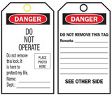 Order In - BRADY Lockout Tags - Photo Identification Tags White/Red/Black Self Sealing Laminate H140mm x W76mm Pack 10