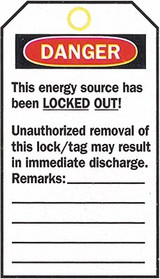 Order In - BRADY Lockout Tags - Do Not Operate, I certify That.. - Reverse Side-Unauthorised Removal.. White/Red/Black Polyester H140mm x W76mm PK 25