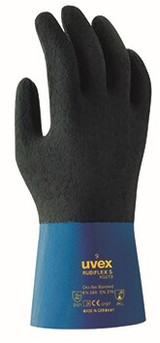 Order In - uvex Rubiflex S XG27B Chemical & Liquid Resistant Gloves - NBR fully coated - Cotton Interlock Liner - Supported - 27cm - Xtra Grip - Blue/Black - M