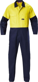 Order In - Hard Yakka - Overall - Men's High Visibility Day Two-Tone Cotton Drill - Y00270 - Yellow/Navy