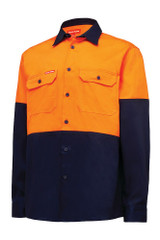 Order In - Hard Yakka Shirt  Drill LS H/Vis H/Wght  Y04605  Core- Orange/Navy