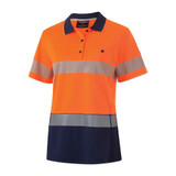 Order In - King Gee K44224 Women's Workcool Hyperfreeze Short Sleeves Polo Shirt - Spliced - Segmented Tape - Polyester - Day/Night - Orange/Navy