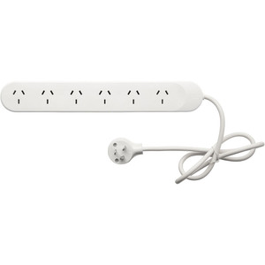 HPM 0.9m Lead Standard Powerboard 10A 2400W 6 Outlets White Overload Protection - R105/6 HPM 0.9m Lead Standard Powerboard 10A 2400W 6 Outlets White Overload Protection - R105/6