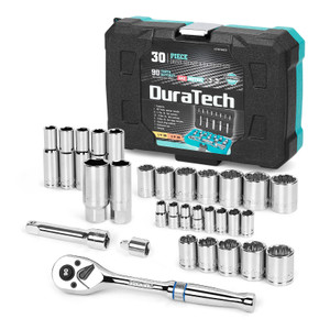 DuraTech StAndard (SAE) And Metric Mechanic's Tool Set With Hard Case 30 Piece  - DTMTSS030