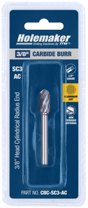 ITM Holemaker Carbide Burr Cylindrical Radius End 3/8" X 3/4" Head 1/4" Shank AC - CBC-SC3-AC