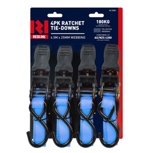 Redline Ratchet Tie Down 4.5M X 25MM 180KG 4 Pack - RLTD001
