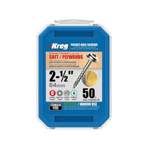 Order In - KREG Pocket Hole Screws Coarse Stainless Steel 64mm 50 Piece - KR-SMLC250S5-50