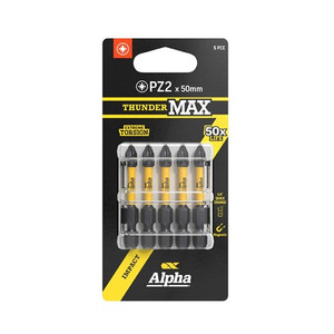 Order In - Alpha ThunderMax Impact Power Bit PZ2 x 50 MM 5 Pack - CPZ250SM-5