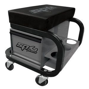 SP Tools Worshop Roller Seat With Storage Grey & 3 Can Holders - SPR-18