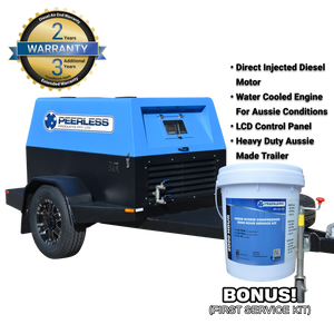 Order In - Peerless P125D Diesel Trailer Mount Rotary Screw Air Compressor - P125D-T