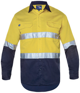 Order In - Workhorse MSH006 Shirt - Men - Two-Tone - High Visibility - Long Sleeve - Cotton - Yellow/Navy