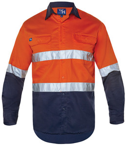 Order In - Workhorse MSH006 Shirt - Men - Two-Tone - High Visibility - Long Sleeve - Cotton - Orange/Navy
