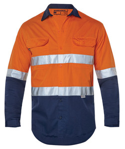 Order In - Workhorse MSH177 Mens Two-Tone High Visibility Long Sleeve Vented Shirt With Gusset Cuff - Cotton - Orange/Navy