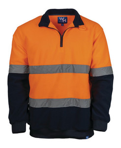 Order In- Workhorse MFL007 Polar Fleece - Men - Two-Tone - High Visibility - Reflective Taped - 1/4 Zipped - Orange/Navy