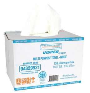 Order In -ROSCHE - Visper RS 80 Towel - Multi-Purpose - White - 31.5cm x 42.5cm x 150-Sheets - Carton of 1 Box