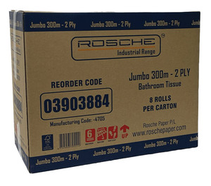Order In -ROSCHE - Industrial Range - Bathroom Tissue - Edge Embossed - Individual Wrapped - Jumbo - 300m 2Ply - 8 Rolls Per Carton
