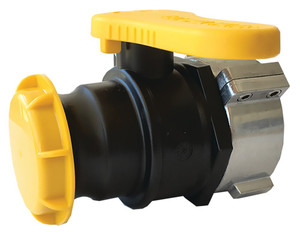Order In - MCC - Valve - Ball - Tank IBC - Banjo Style - Aluminium S75 x 6 Inlet - 2" Camlock Adaptor - Yellow Lever/Cap - Black Polypropylene - 2'' - IBCTV2PP