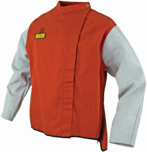 Order In - Elliotts WAKPJ30CSL Wakatac Orange Chrome Leather Sleeve Welders Jacket - Large
