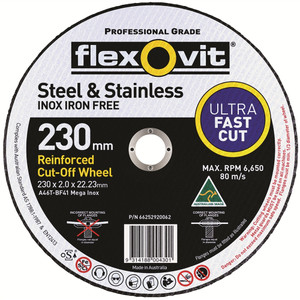 Order In - Flexovit 66252920062 A46TBF41 Stainless Steel Cut Off Wheel - 230 x 2 x 22mm