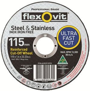 Order In - Flexovit 66252919970 A46TBF41 Stainless Steel Cut Off Wheel - 115 x 1 x 22mm