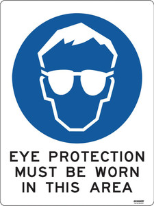 Order In - PROSAFE Construction Sign - Mandatory - Eye Protection Must Be Worn In This Area - Polypropylene - 600mm x 450mm