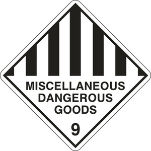 Order In - PROSAFE Danger Sign - Dangerous Goods Class Diamonds - Miscellaneous Dangerous Goods 9 - Self Adhesive Vinyl - Black On White - 150mm x 150mm