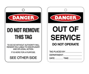 Order In - PROSAFE Tag - Danger - Out Of Service - Cardstock - 100mm x 150mm - Pack of 100