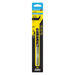 Order In - Alpha C9LMP105 Jobber Drill Bit - Stainless Plus - Metric - Carded - 10.5mm