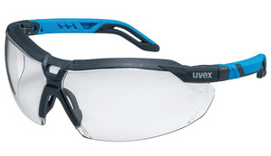 Order In - uvex i-5 9183-902 Safety Glasses - Adjustable Side Arm - Anthracite/Blue Frame - Supravision Excellence Coating - Anti-Scratch/Anti-Fog - Chemical Resistant - Clear 80% VLT Lens