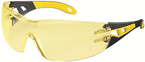 Order In - uvex pheos 9192-306 Safety Glasses - Black/Yellow Temple - Supravision Excellence Coating - Anti-Scratch/Anti-Fog - Chemical Resistant - Amber Lens