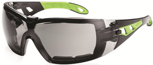 Order In - uvex pheos 9192-304G Safety Glasses -with Dust Guard-Black/Green Temple-Supravision Excellence Coating-Anti-Scratch/Anti-Fog-Chemical Resistant- 23 % VLT Grey Lens