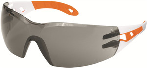 Order In - uvex pheos 9192-201 Safety Glasses - White/Orange Temple - Supravision Excellence Coating - Anti-Scratch/Anti-Fog - Chemical Resistant - Grey 23% VLT Lens