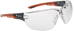 Order In - Bolle Ness+ NESSPPSI Safety Glasses - Wrap-Around - Non-Slip Nost Bridge - Black/Orange Temple - Platinum Coating - Anti-Scratch/Anti-Fog - Clear Lens