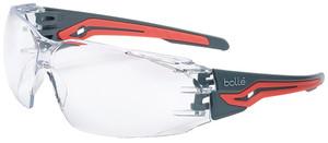 Order In - Bolle Silex+ Small PSSSILP0402 Safety Glasses - Ultra-Wraparound - Grey/Red Temple - Platinum Coating - Anti-Scratch/Anti-Fog - Clear Lens